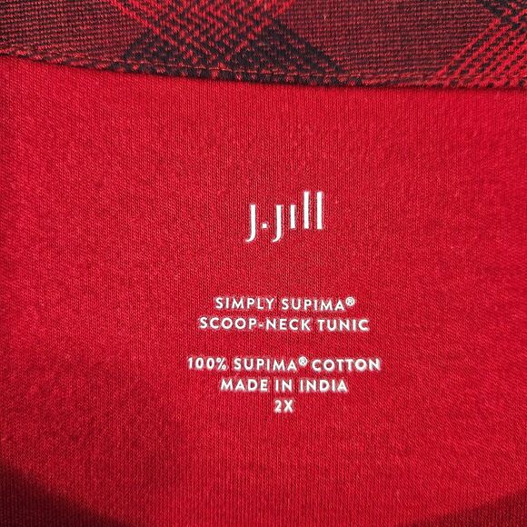 J. Jill 2X Scoop-Neck Oversized Tunic Supima Cotton Checkered Camping Fall - Picture 2 of 6